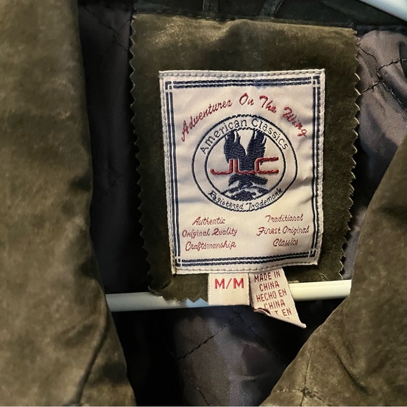 VTG Vintage Genuine Leather Jacket Olive Army Green Full Zip Pockets Coat M - Picture 4 of 10